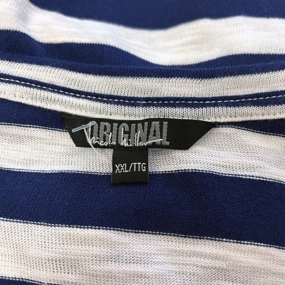 Nicole Miller Stripe Tee shirt Tank Top Navy V-Neck Short Sleeve Hi Low NWOT - Picture 8 of 11